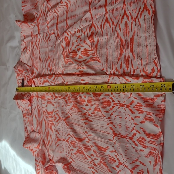 🍂Antilia Femme Coral & White Tribal Lines Button-Down Blouse w/Tab Sleeves Med. - Picture 7 of 16